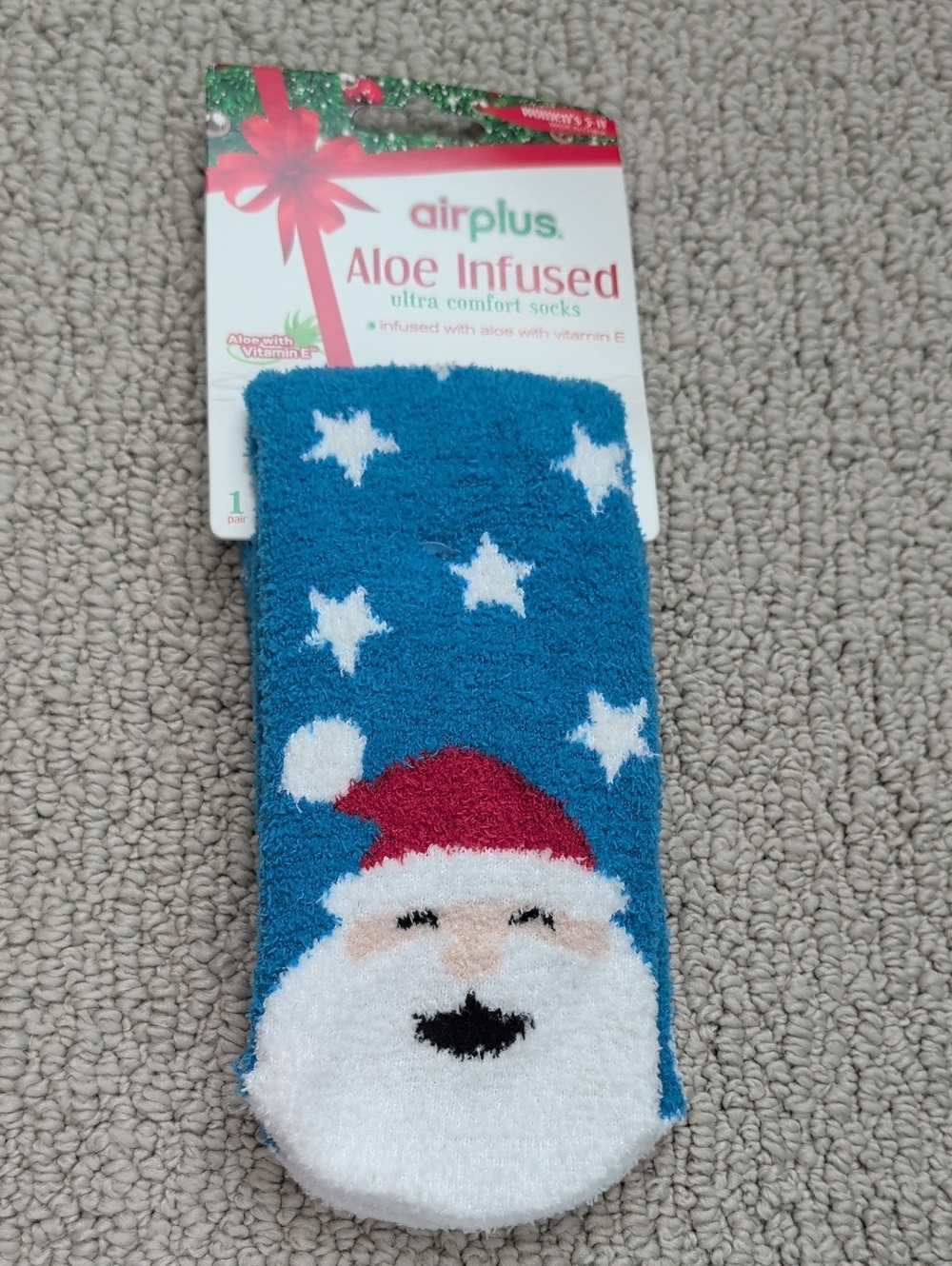 Aloe-Infused Blue Santa Fuzzy Socks